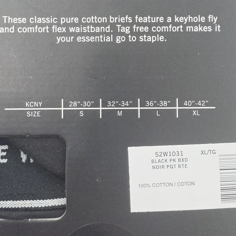 Kenneth Cole 4 Pack Briefs Men's X-Large NIB Black 100% Cotton Tag Free Soft NEW